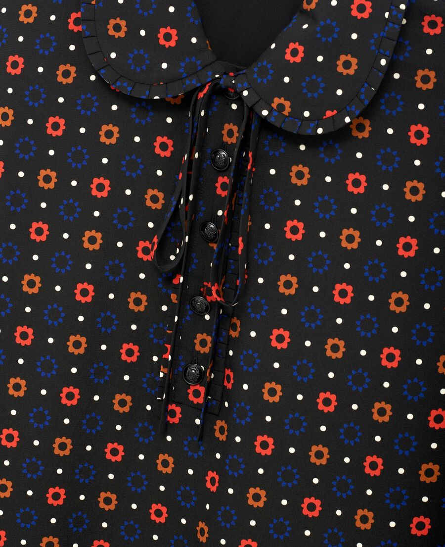 The Kooples WOMEN BLACK MELANGE black silk blend polka dot and floral print short dress