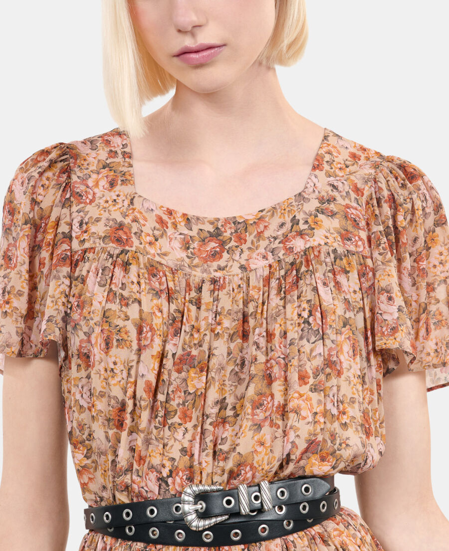 The Kooples F CAMEL / BROWN floral print short dress