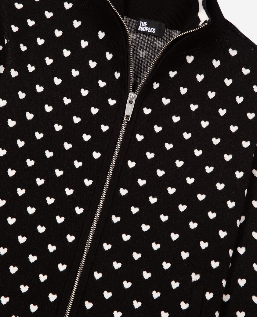 The Kooples WOMEN BLACK-ECRU black heart-print zipped cardigan