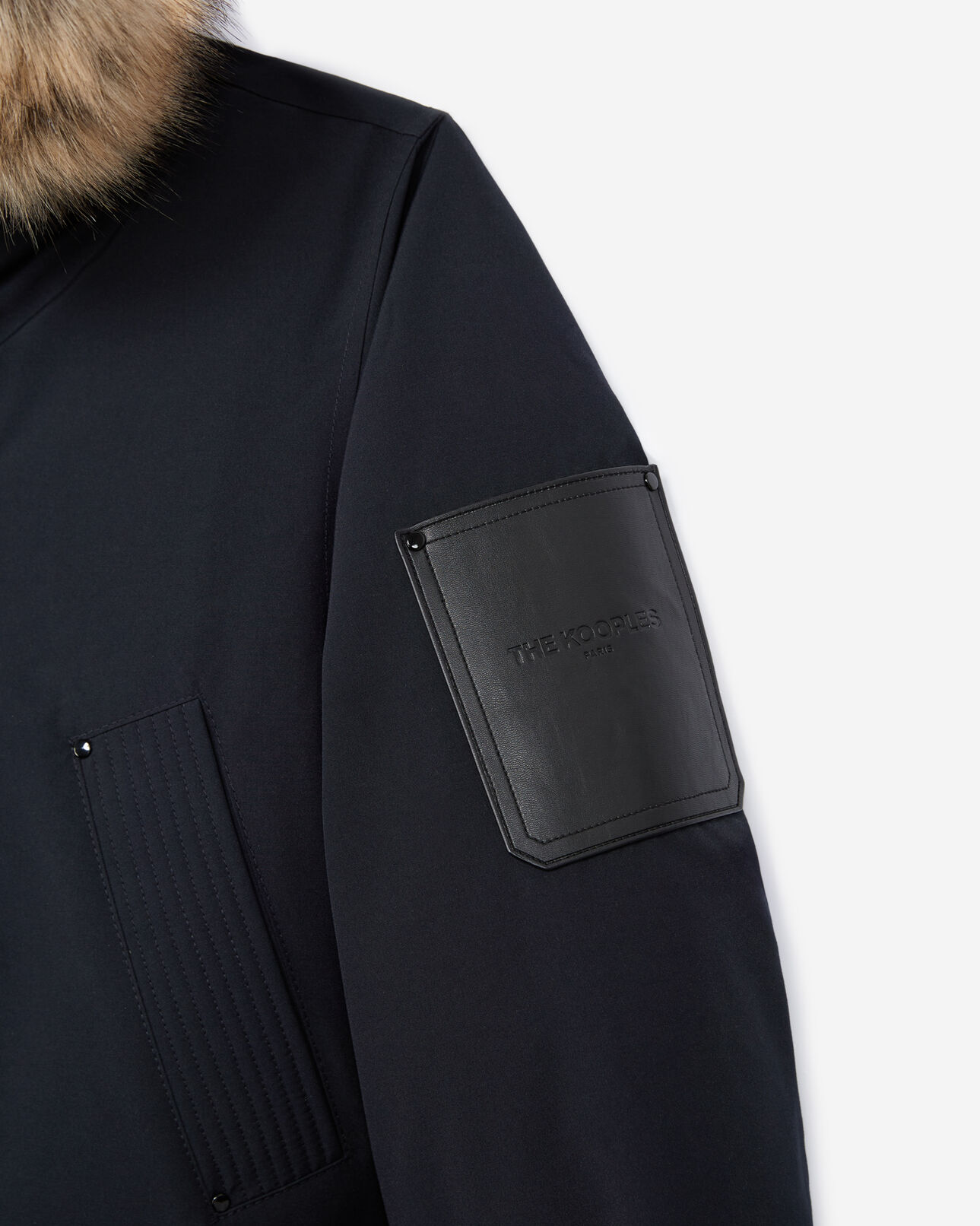 The Kooples HOMME DARK NAVY parka bleu marine longue à détail cuir