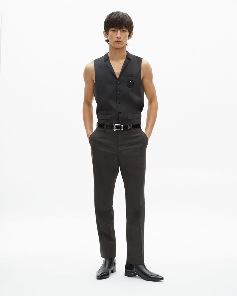 The Kooples HOMME BLACK GREY pantalon de costume en laine mélangée micro carreaux noir