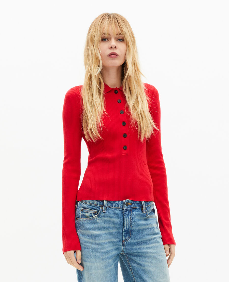 The Kooples FEMME TANGO RED pull en maille côtelée rouge