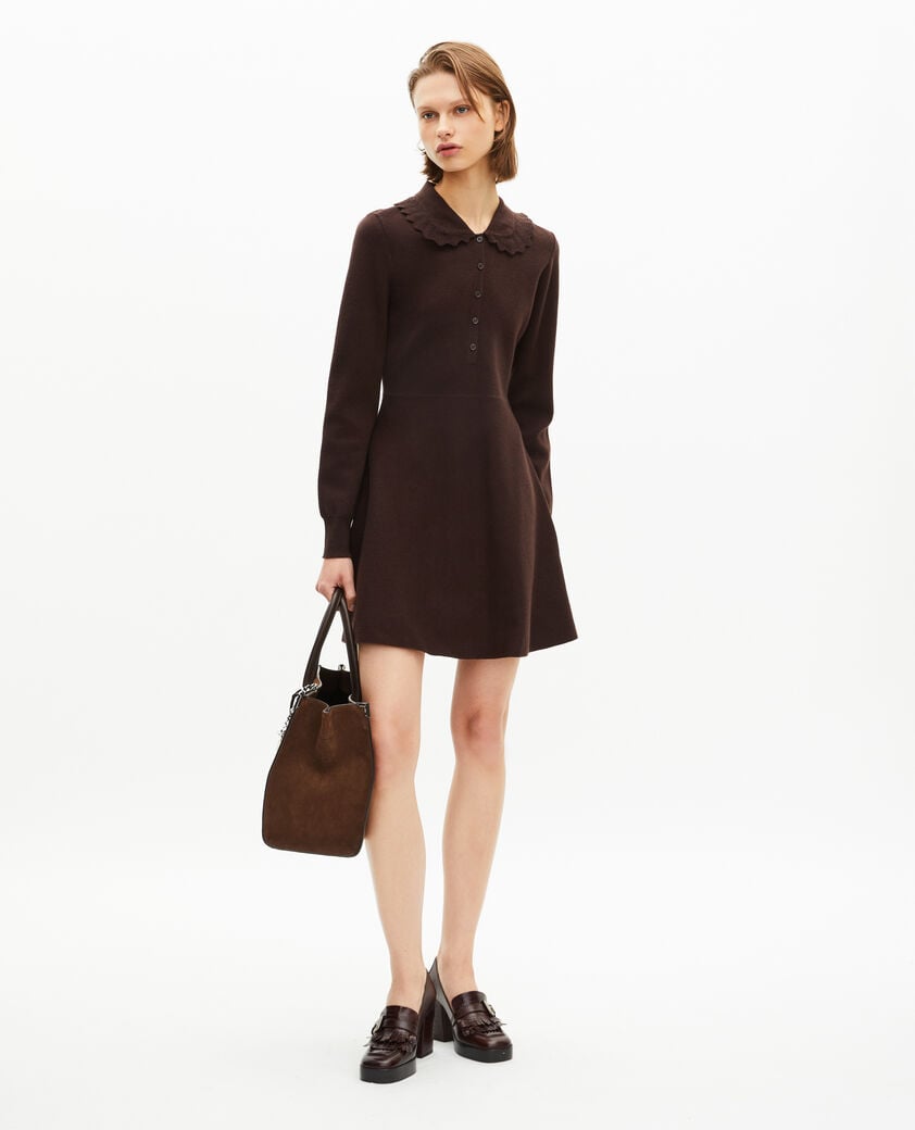The Kooples DAMEN CHOCOLATE kurzes kleid aus braunem strick