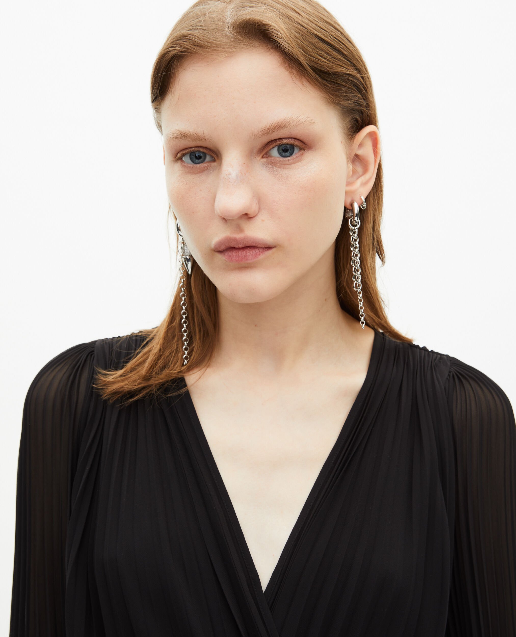 Vestido largo plisado negro, BLACK, hi-res image number null