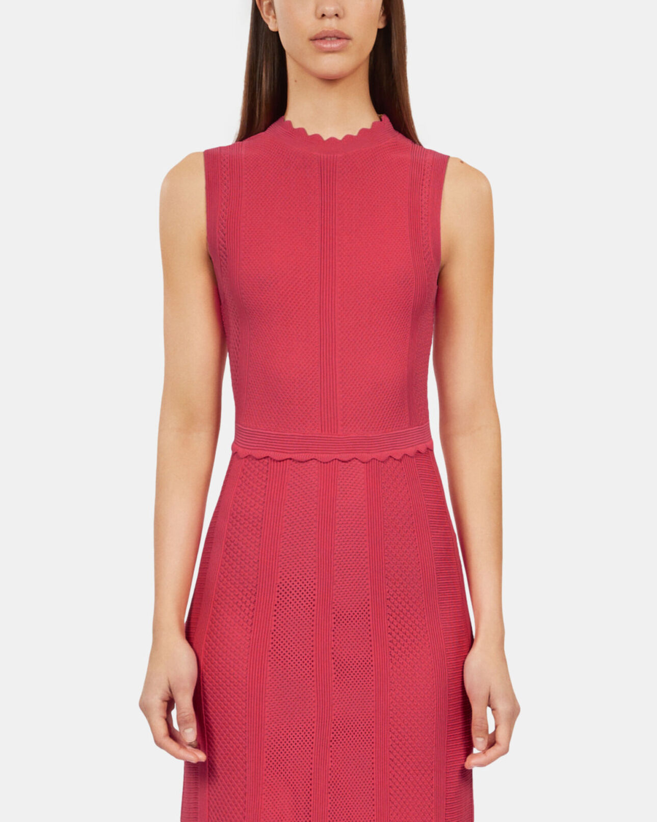 The Kooples WOMEN RETRO PINK long fuchsia openwork knit dress