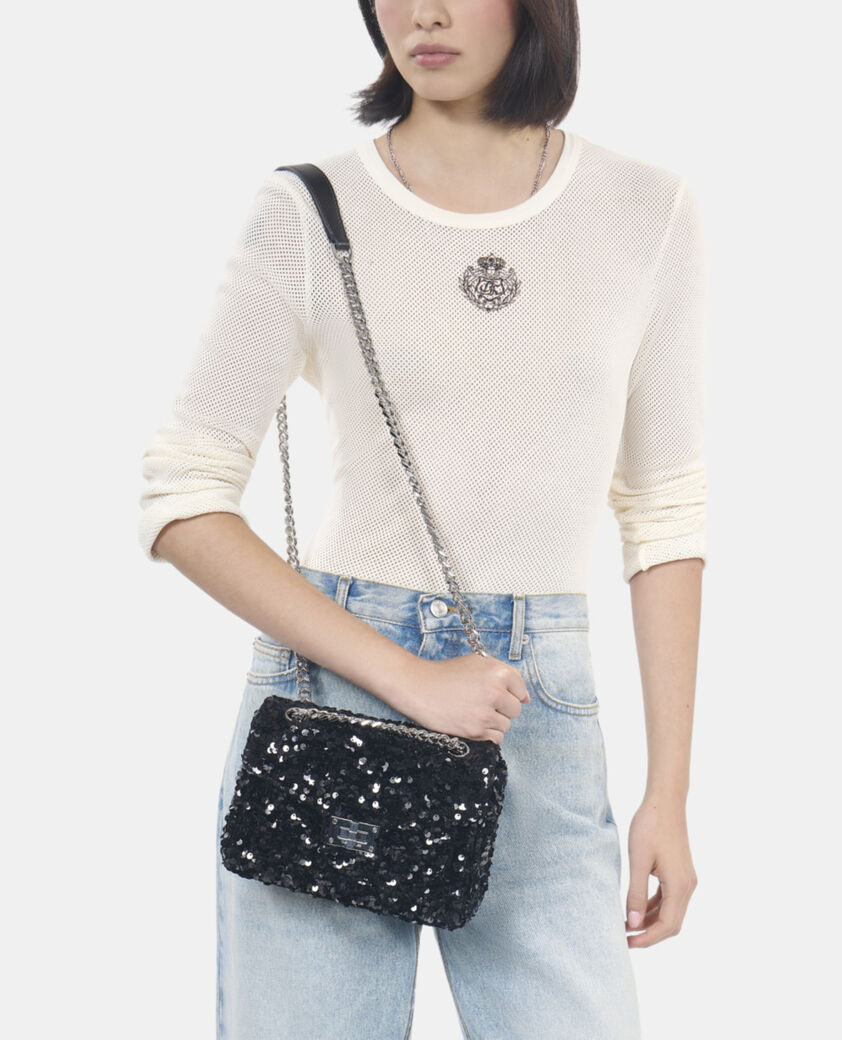 The Kooples DAMEN BLACK schwarze, weiche tasche emily mit pailletten