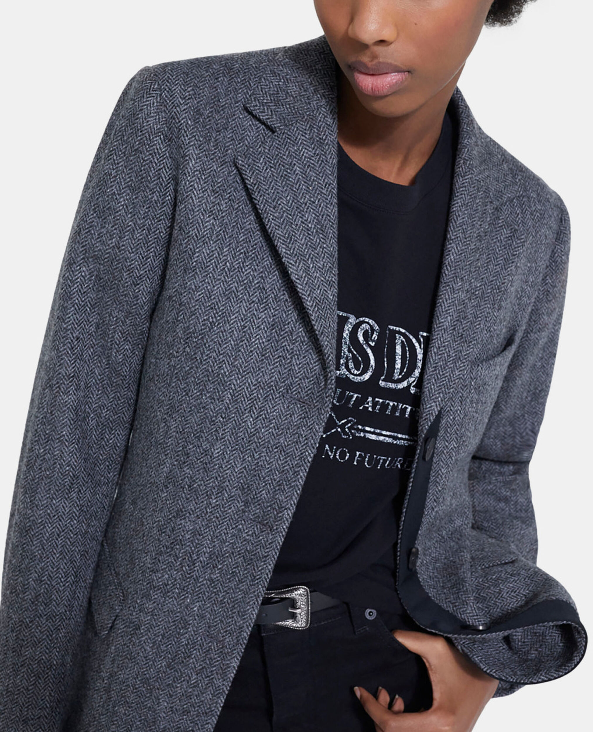 Graue Wolljacke mit Motiv, GREY, hi-res image number null