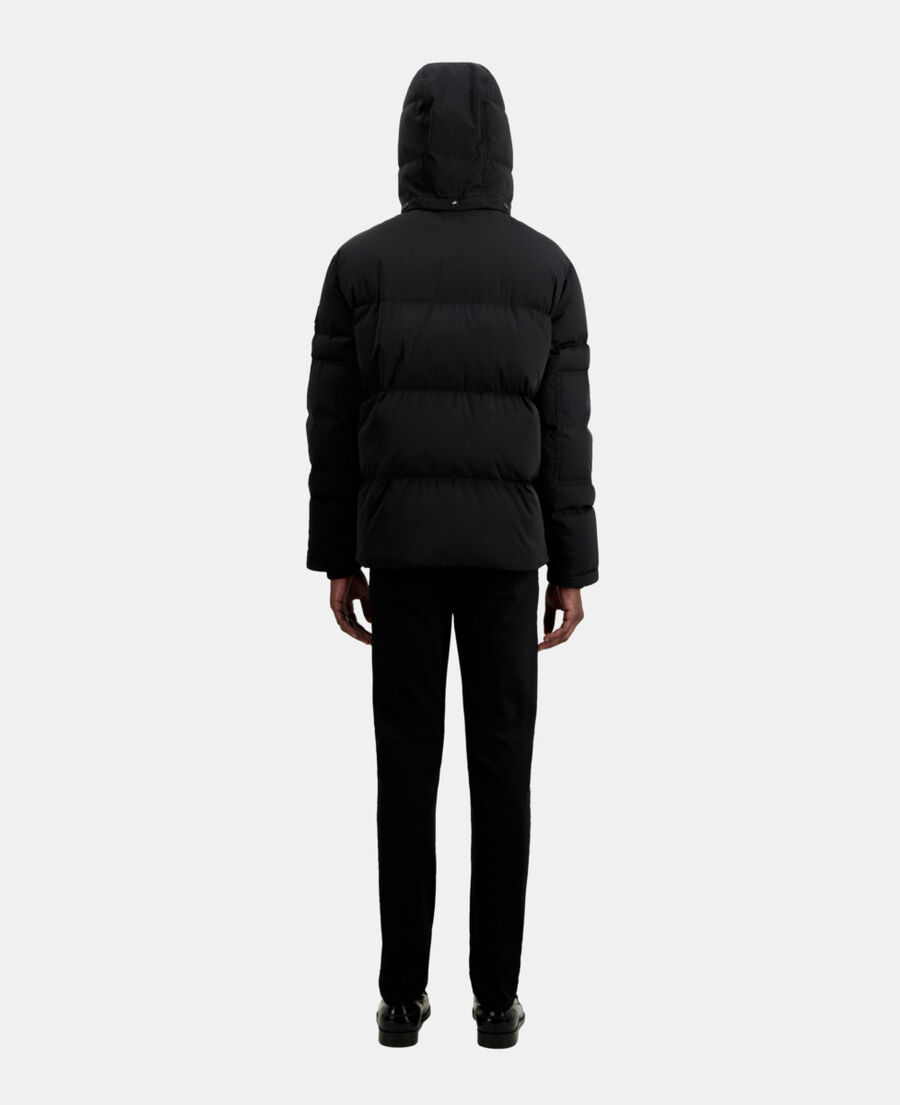 black hooded puffer jacket