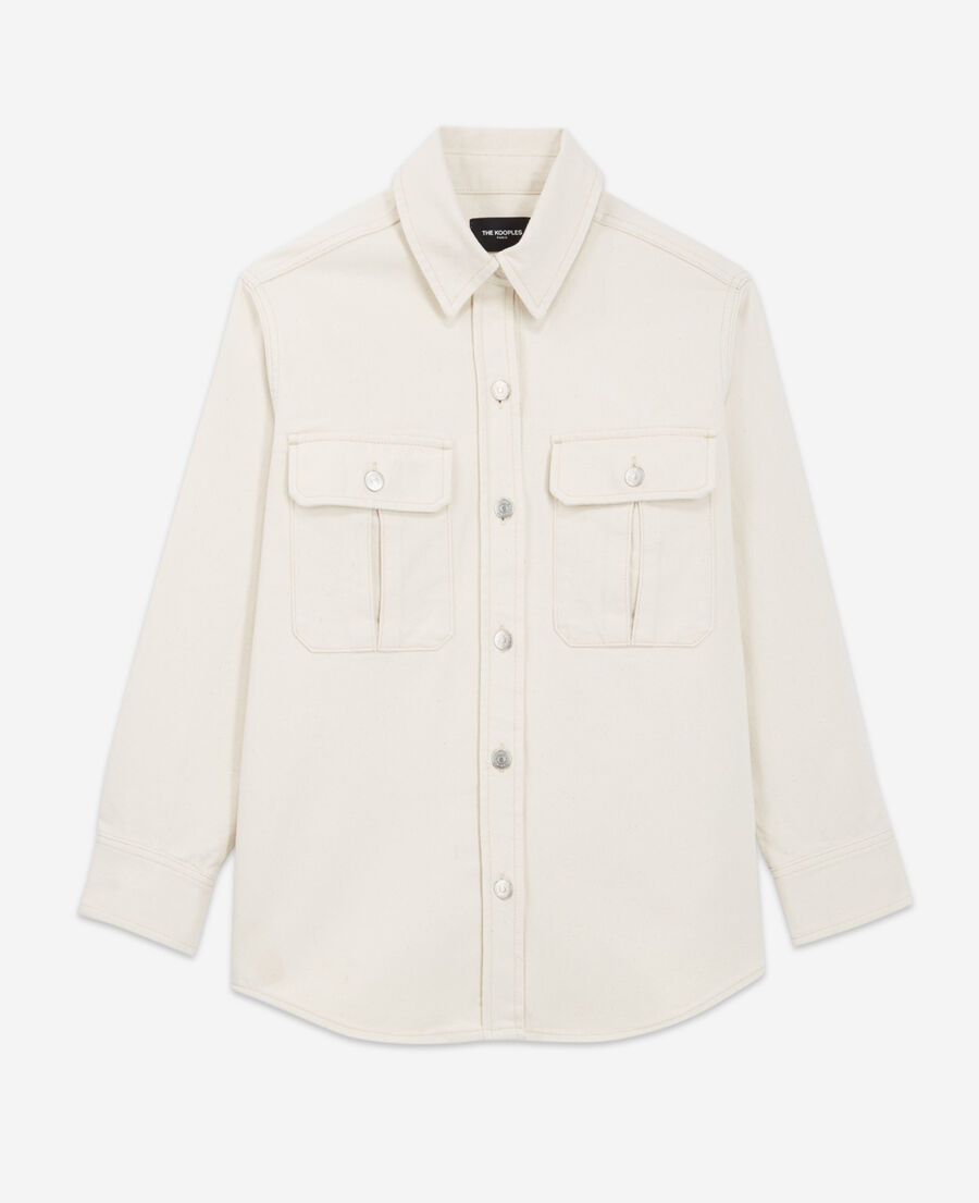 The Kooples WOMEN BEIGE MELANGE beige oversized denim shirt with chest pockets