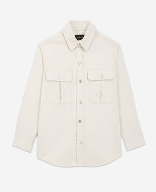 The Kooples WOMEN BEIGE MELANGE beige oversized denim shirt with chest pockets