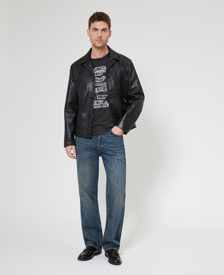 The Kooples MEN BLACK WASHED black leather jacket with tailored collar