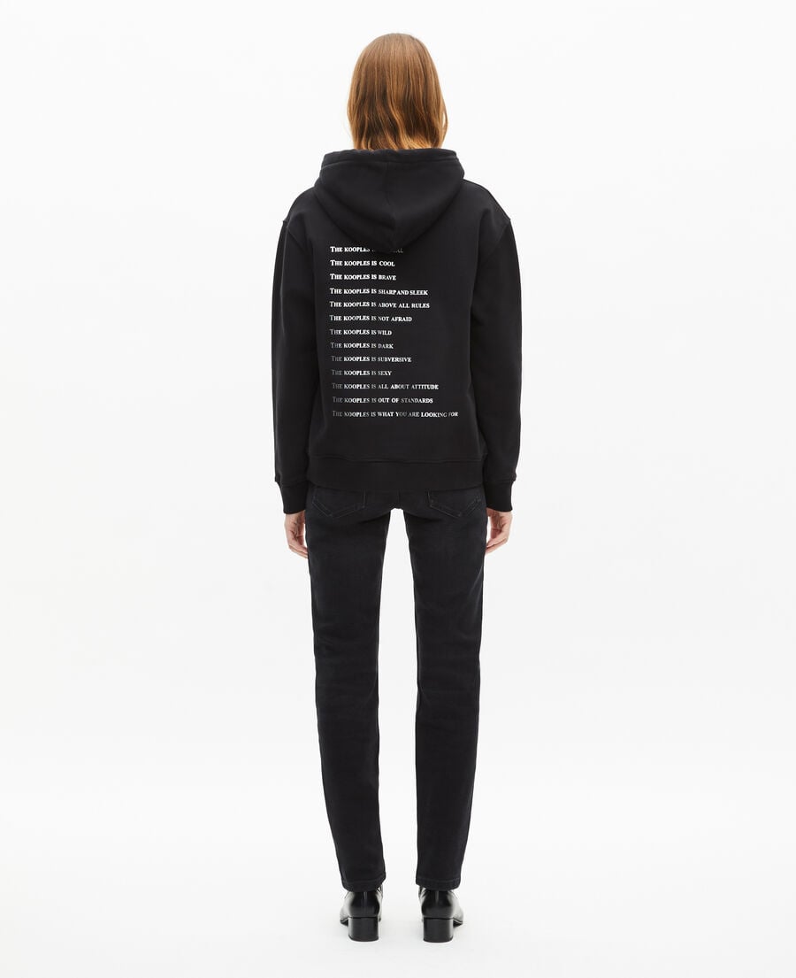 The Kooples DAMEN BLACK schwarzes kapuzensweatshirt &bdquo;what is&ldquo;