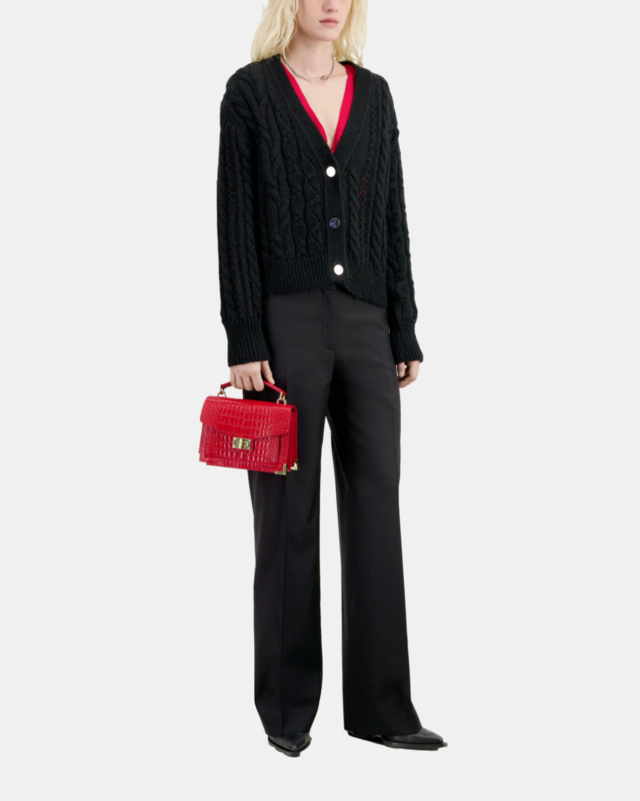 The Kooples FEMME BLACK cardigan en mélange de laine torsadé noir