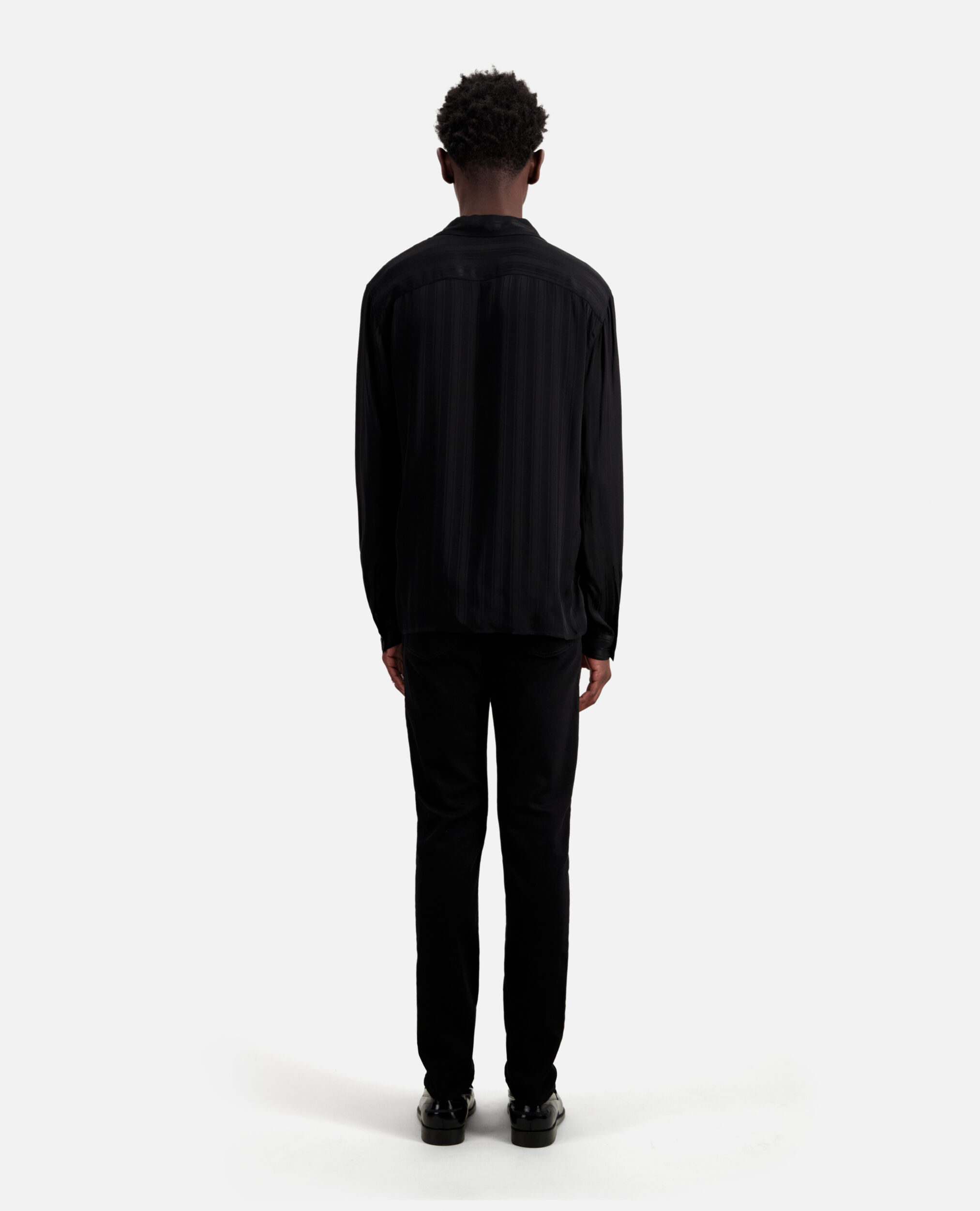 Camisa jacquard negra rayas, BLACK, hi-res image number null