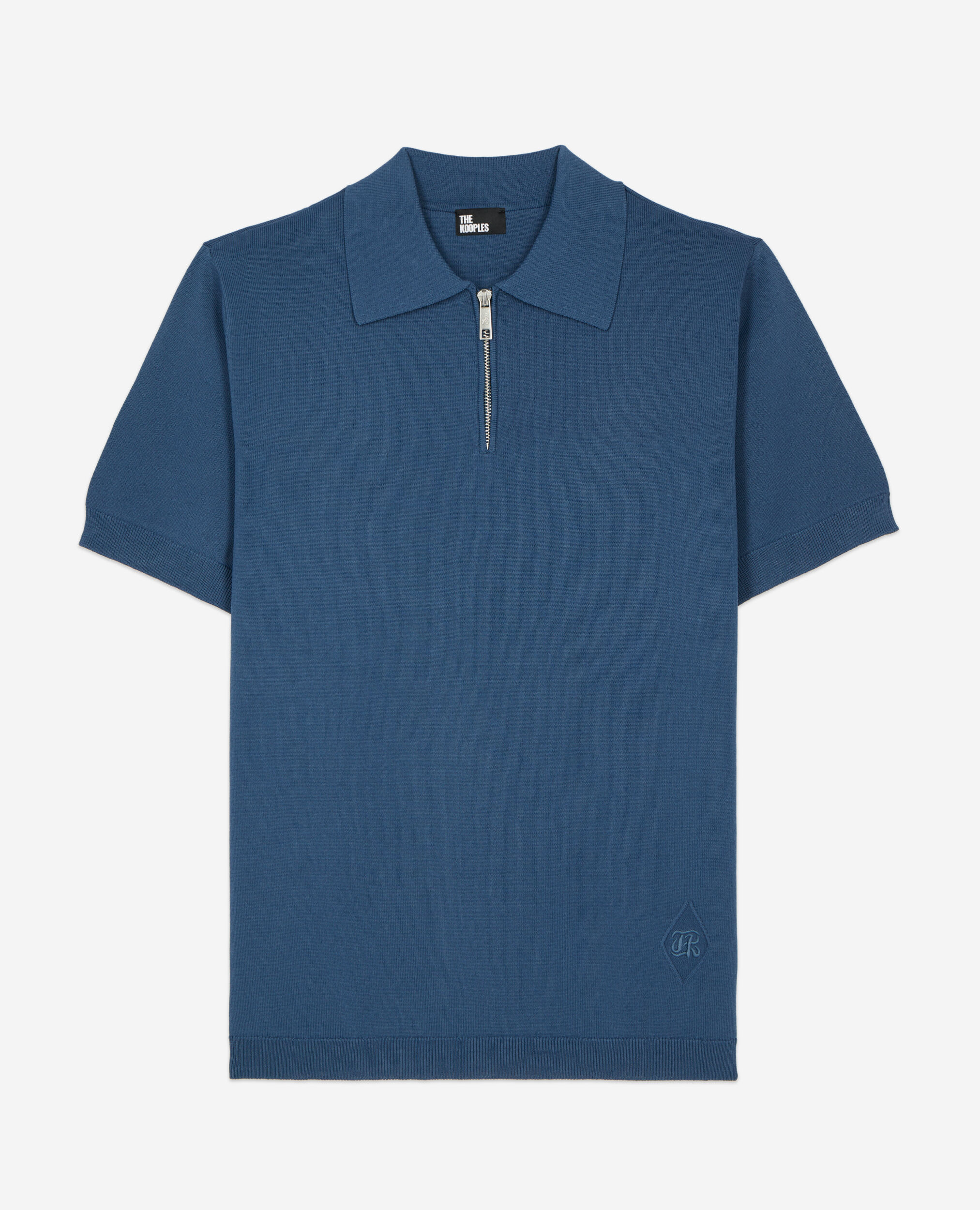 Royal blue knitted polo t-shirt, MIDDLE NAVY, hi-res image number null