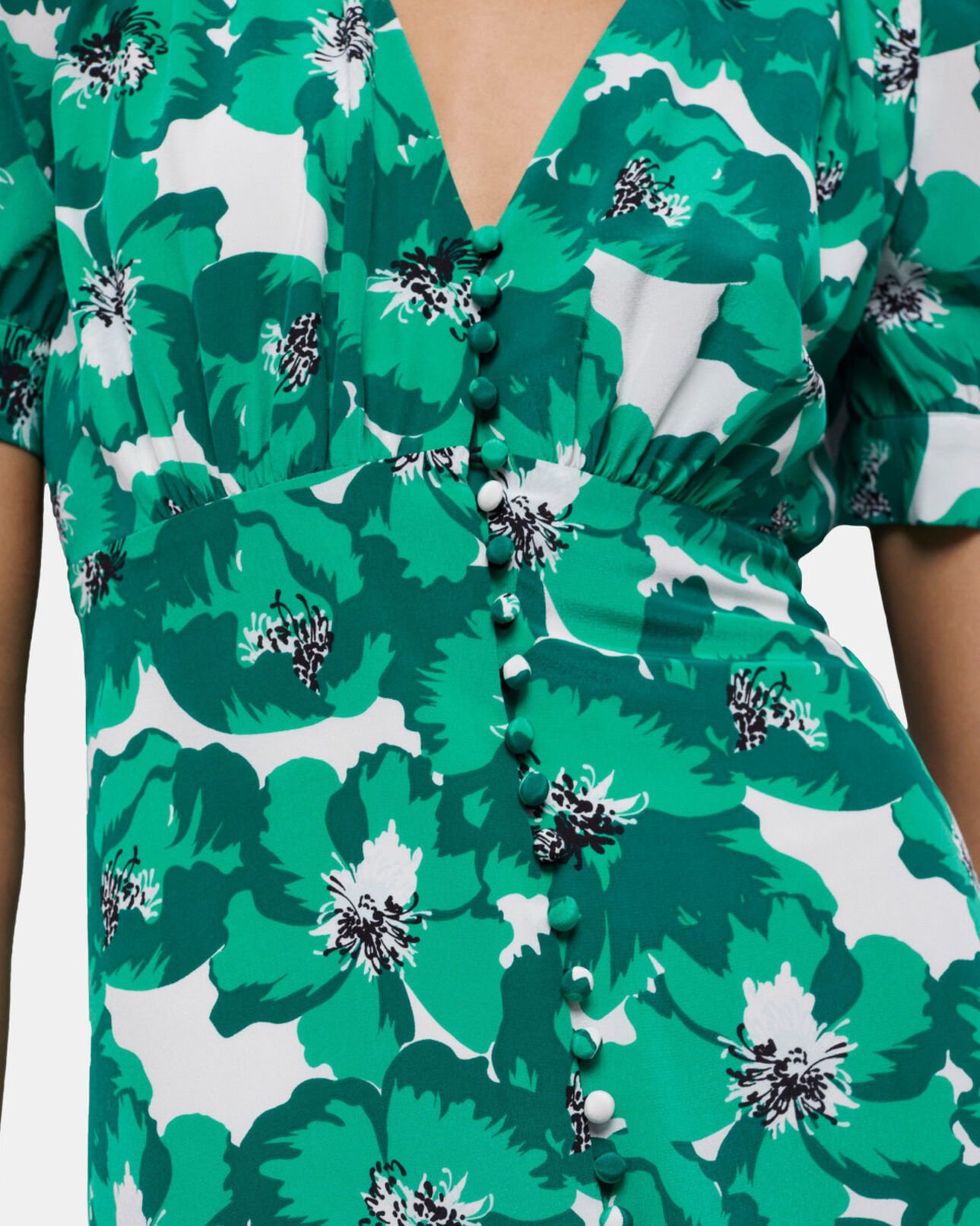The Kooples DAMEN GREEN langes kleid mit print und knopfverschluss