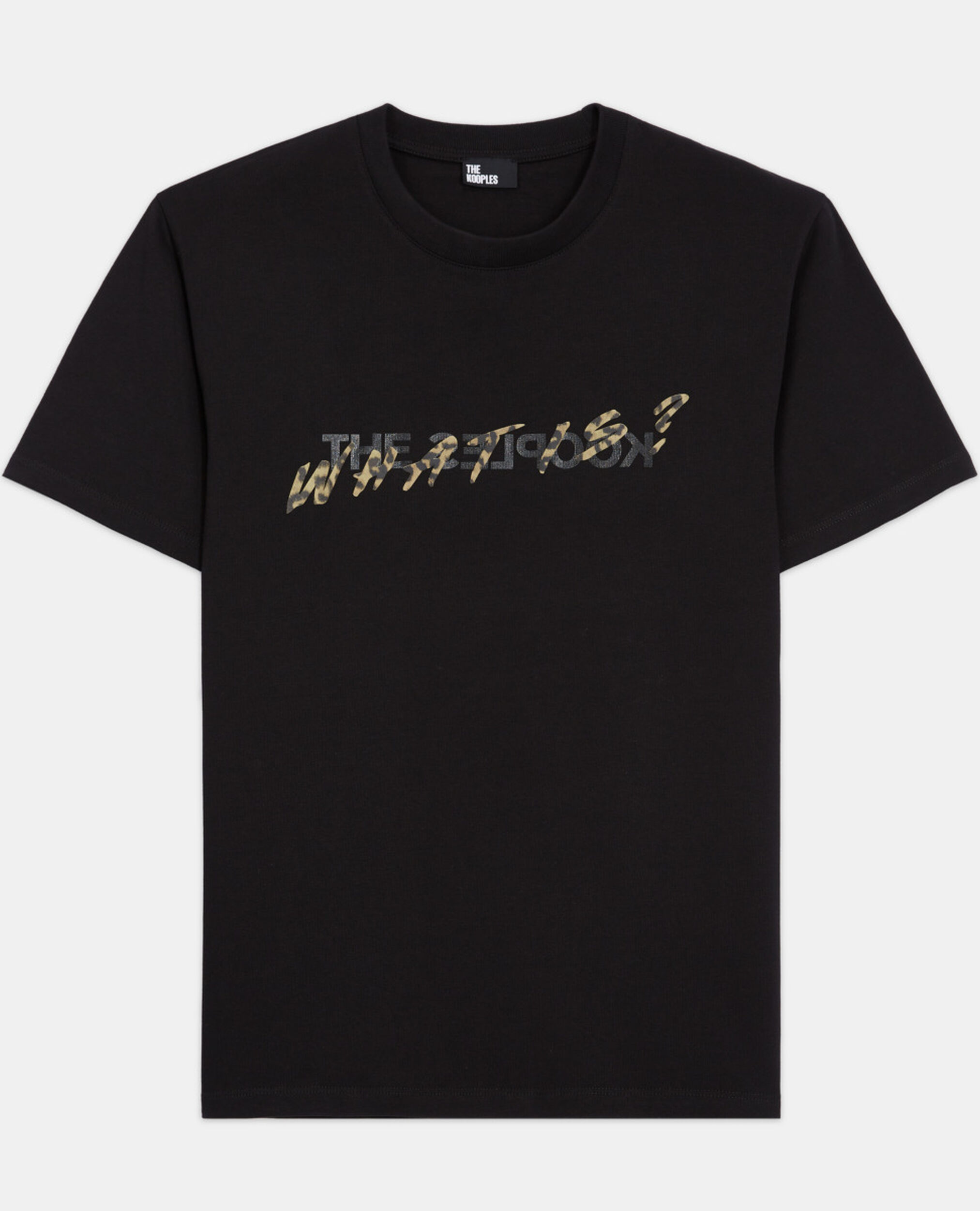 Schwarzes T-Shirt mit Leopardenmuster und "What is"-Schriftzug, BLACK, hi-res image number null