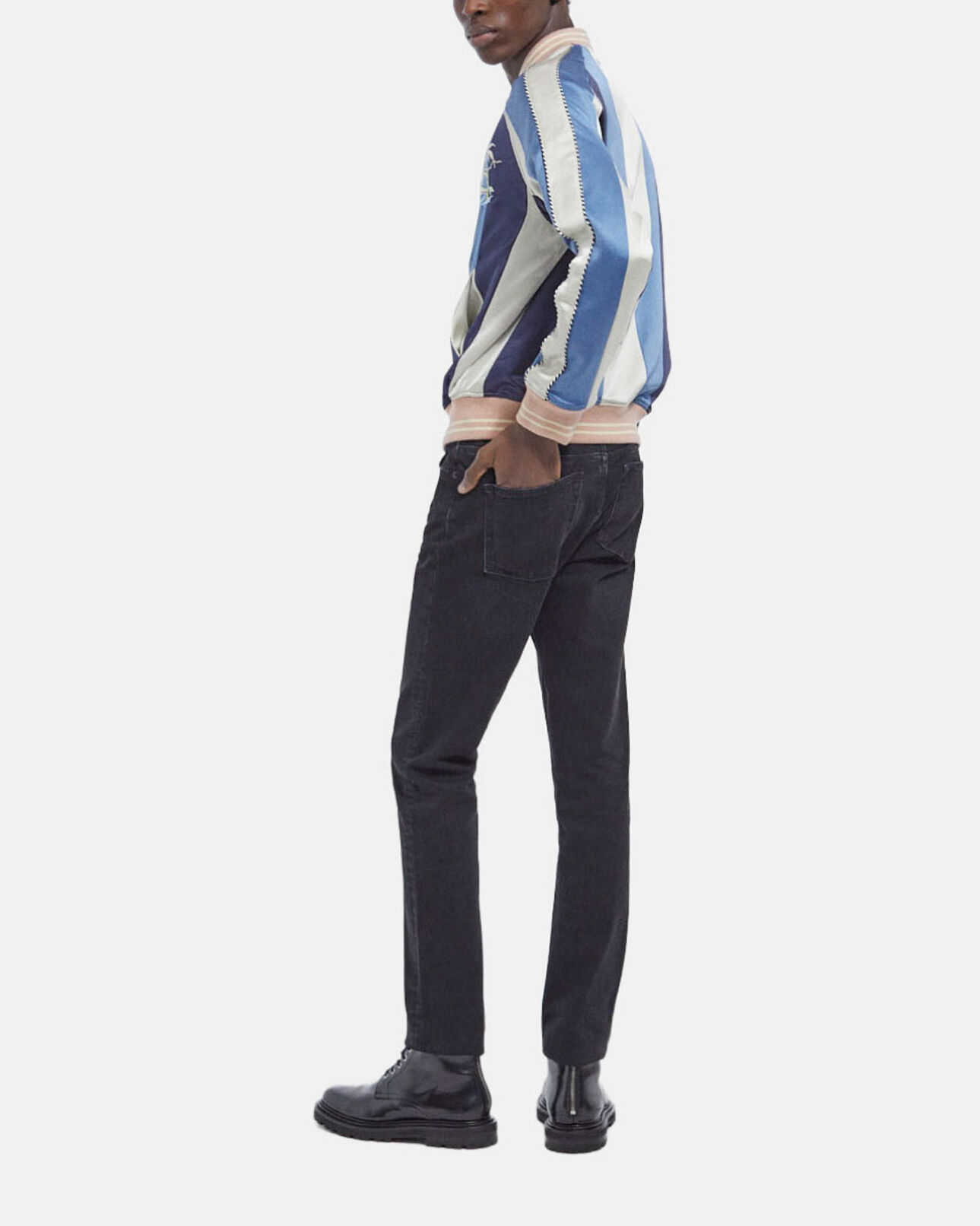 The Kooples HOMME MULTICO blouson réversible brodé bleu et rose tissu japonais