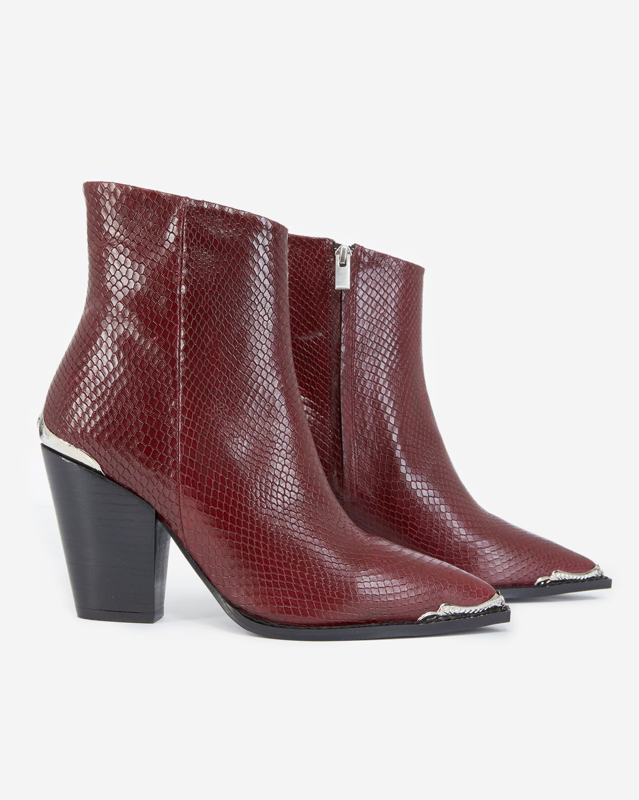 The Kooples FEMME BORDEAUX boots cuir bordeaux façon python