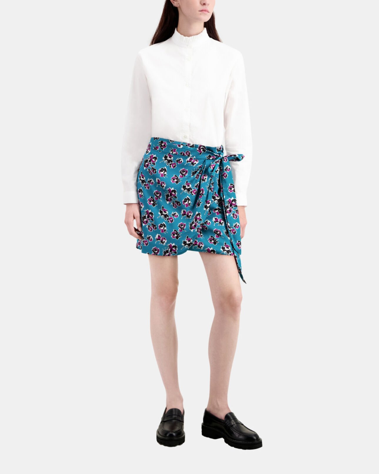 The Kooples FEMME PINK - BLUE jupe portefeuille courte imprimée