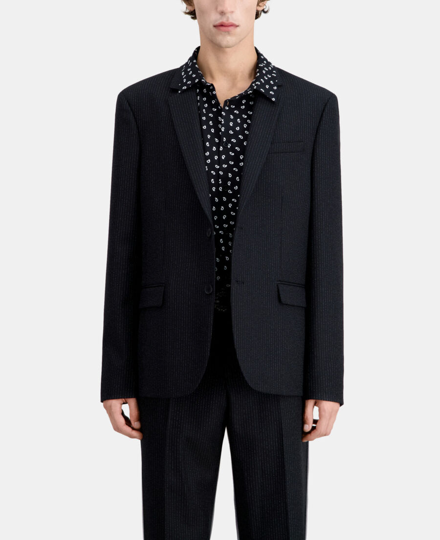 The Kooples MEN BLACK-ECRU black wool jacket with tennis stripes