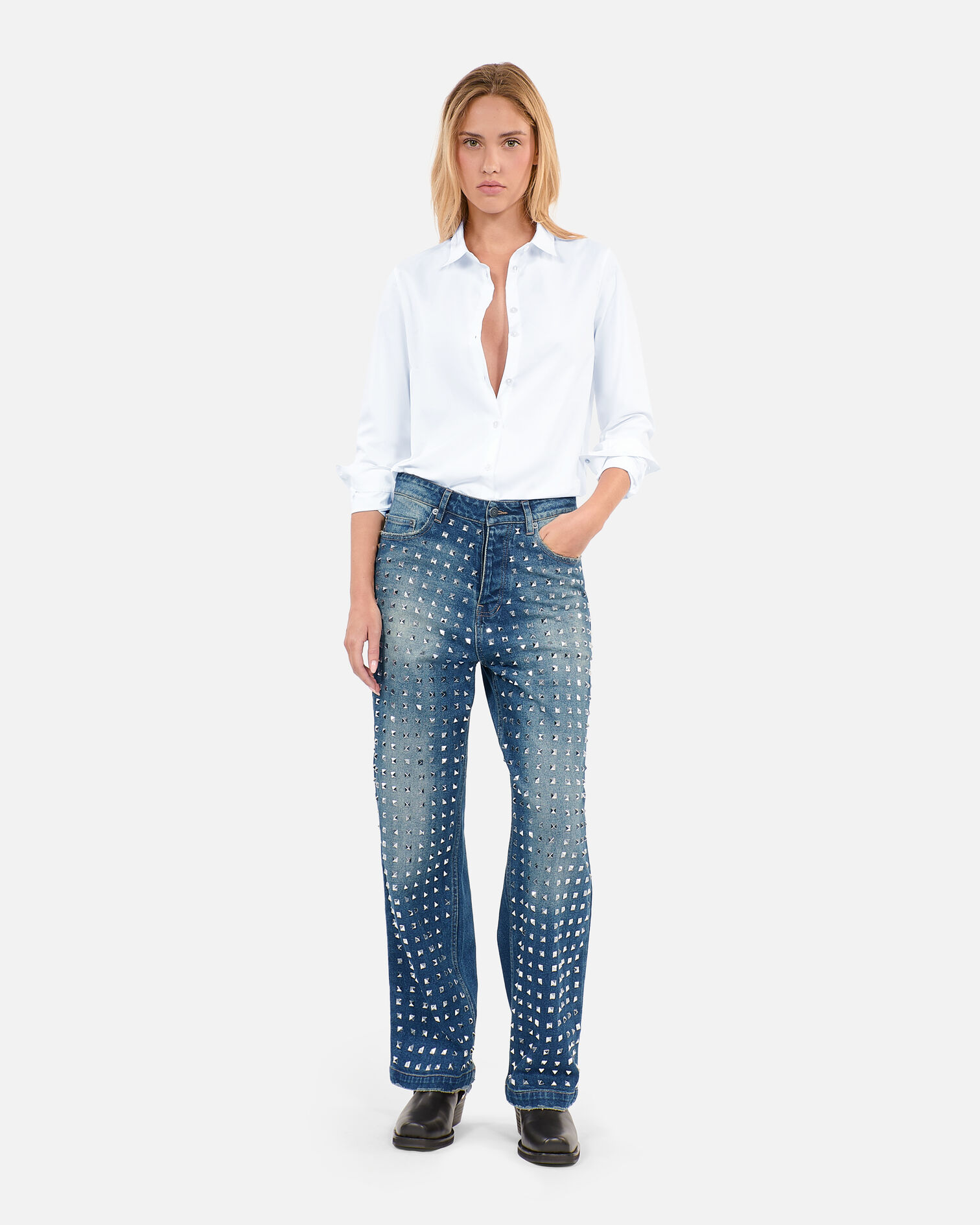 White poplin shirt, WHITE, hi-res image number null