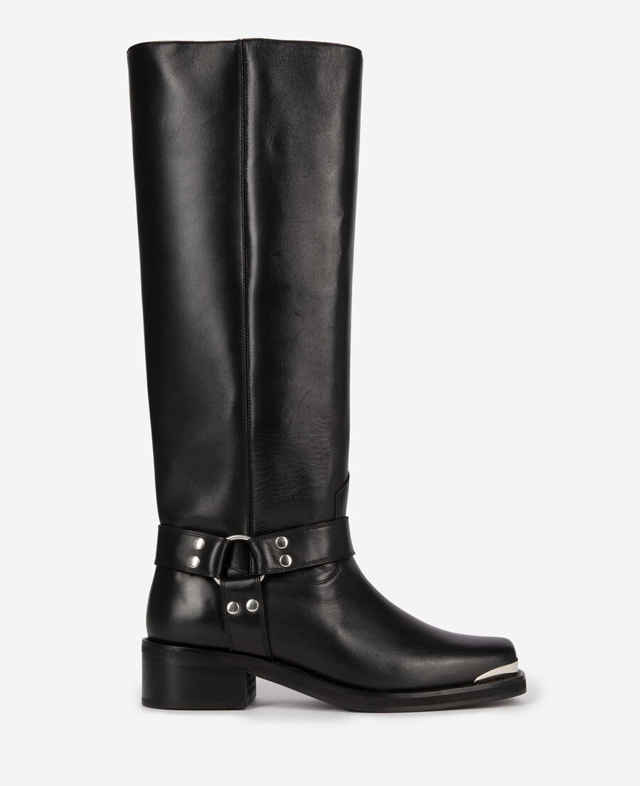 The Kooples MUJER BLACK botas negras de piel con correa