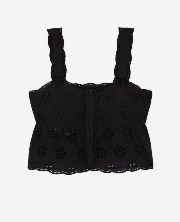 top court noir en broderie anglaise