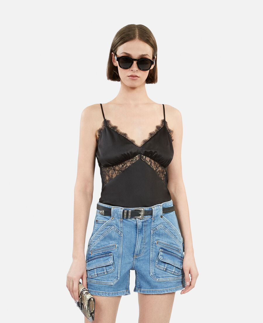 black silk camisole with lace