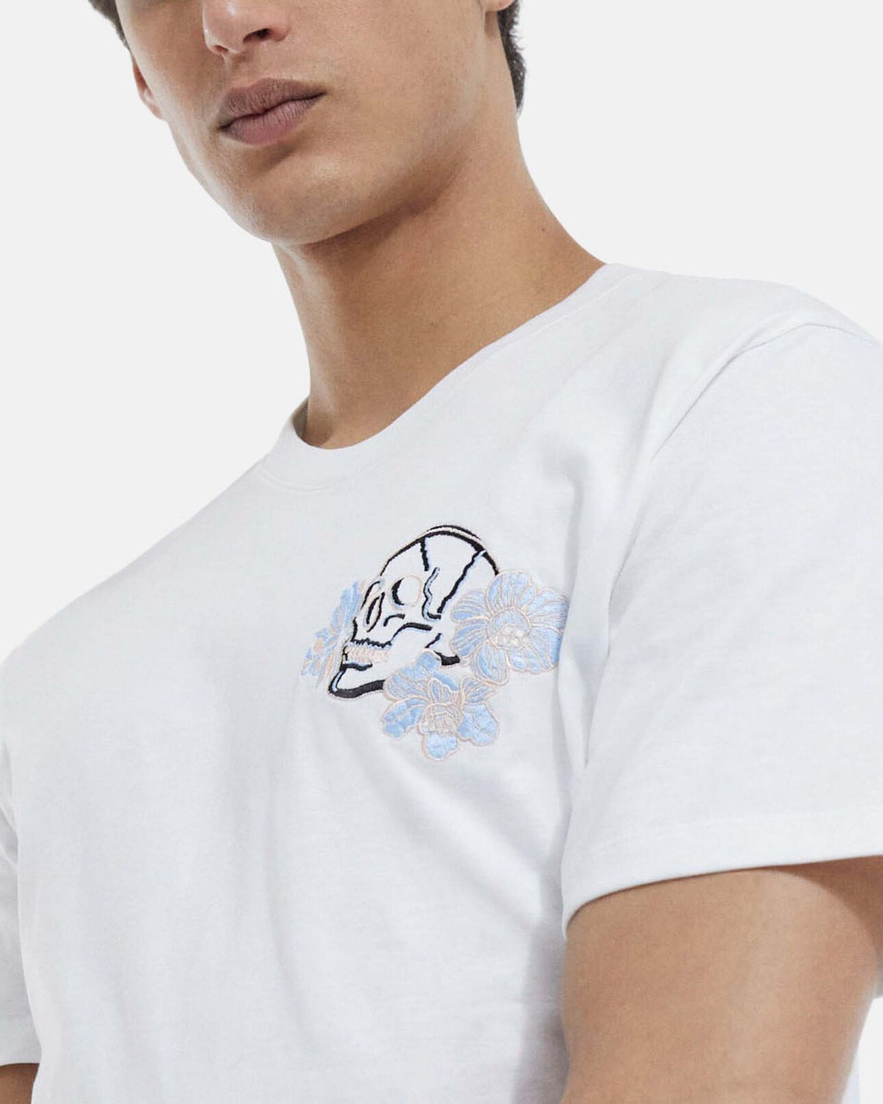 The Kooples MEN WHITE white printed t-shirt with skull and flowers