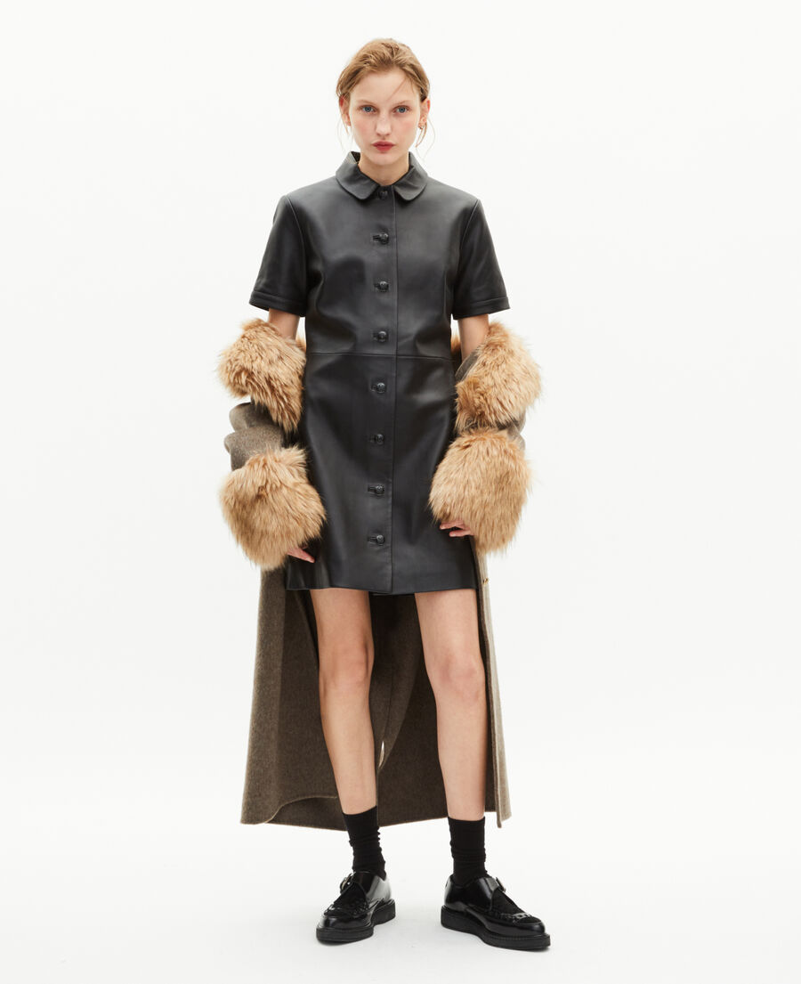 The Kooples FEMME BLACK robe courte en cuir noire