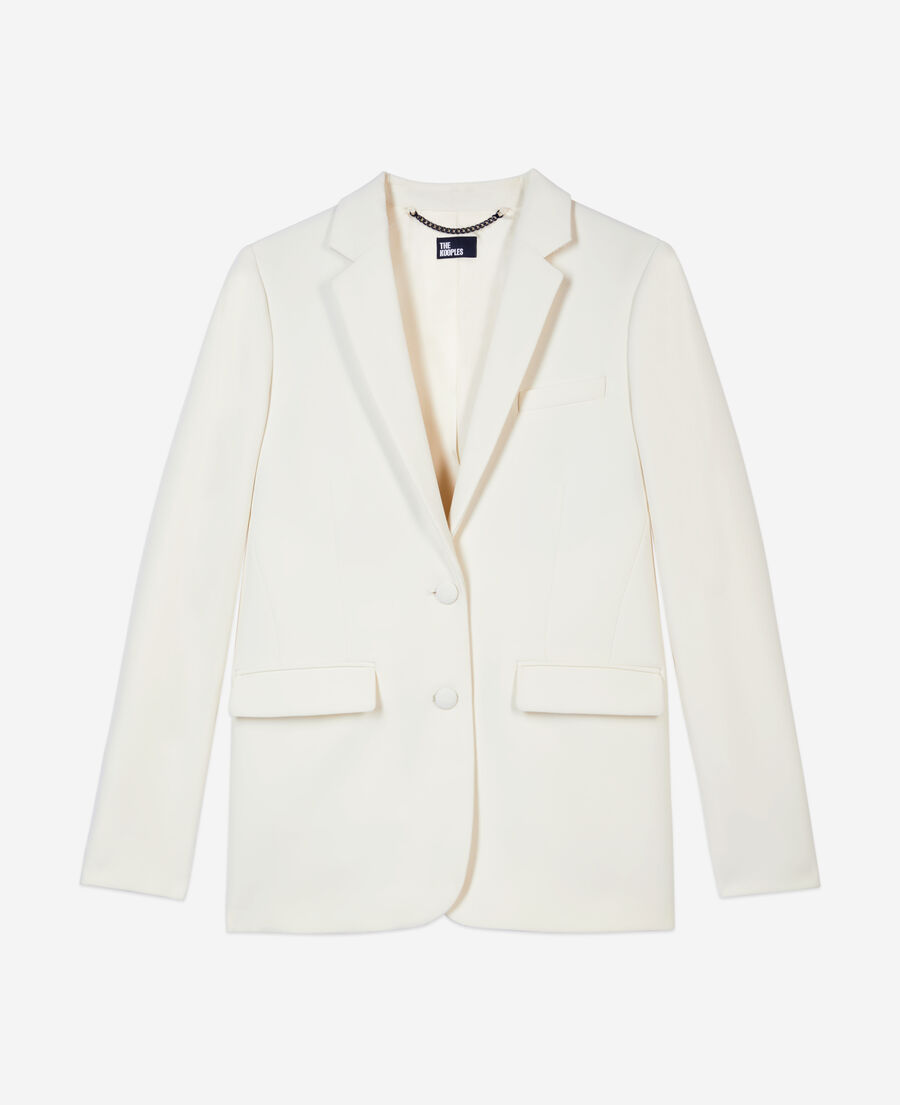 The Kooples WOMEN ECRU off-white straight-cut crepe suit jacket