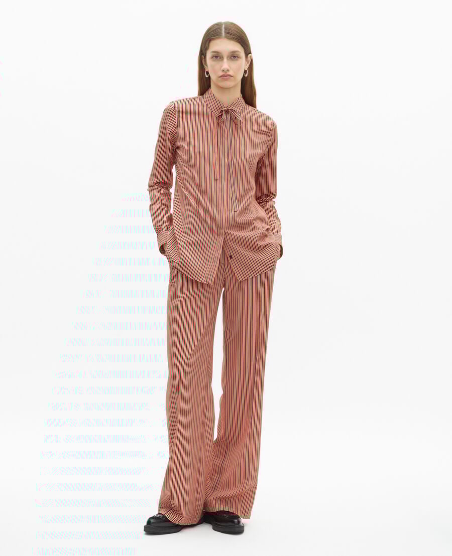 The Kooples FEMME DARK NAVY / FIRE RED chemise &agrave; rayures rouge et bleue