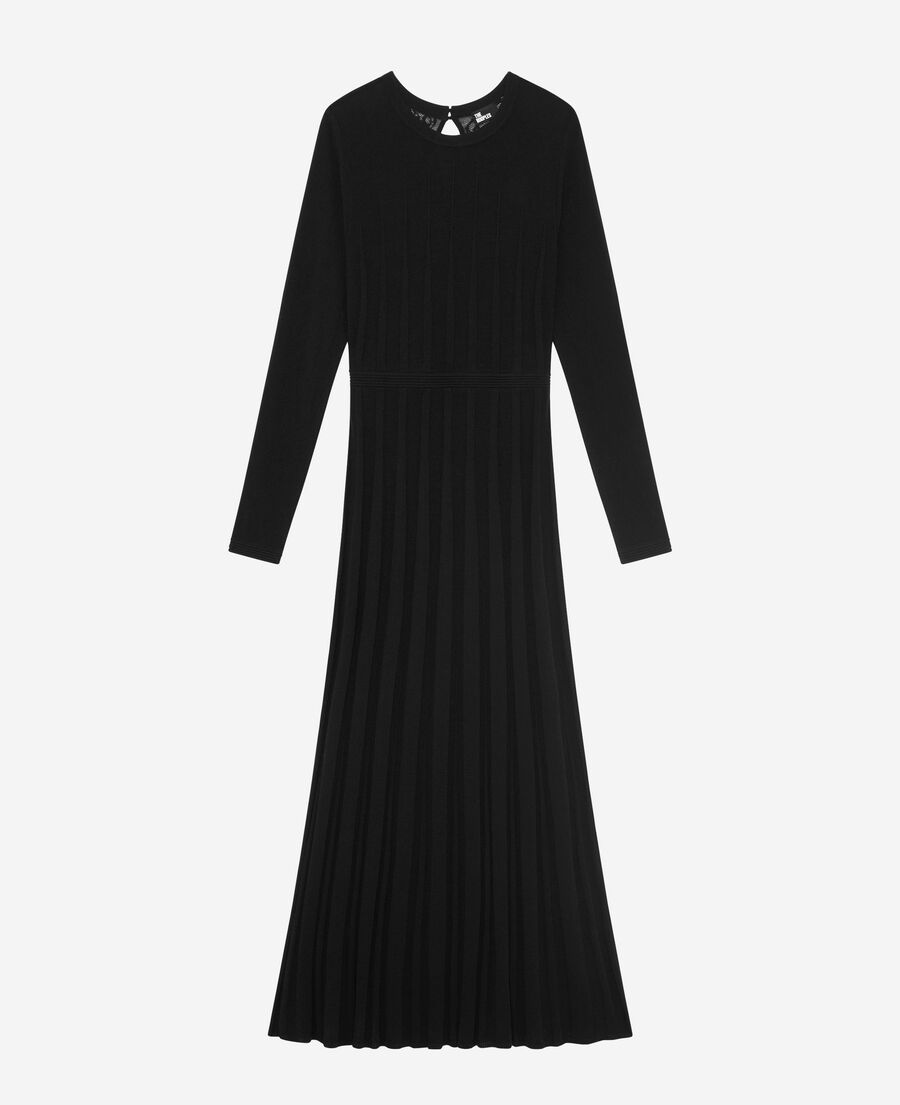 The Kooples DAMEN BLACK langes strickkleid mit schwarzer spitze