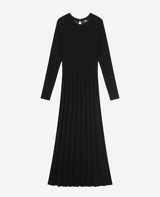 The Kooples DAMEN BLACK langes strickkleid mit schwarzer spitze