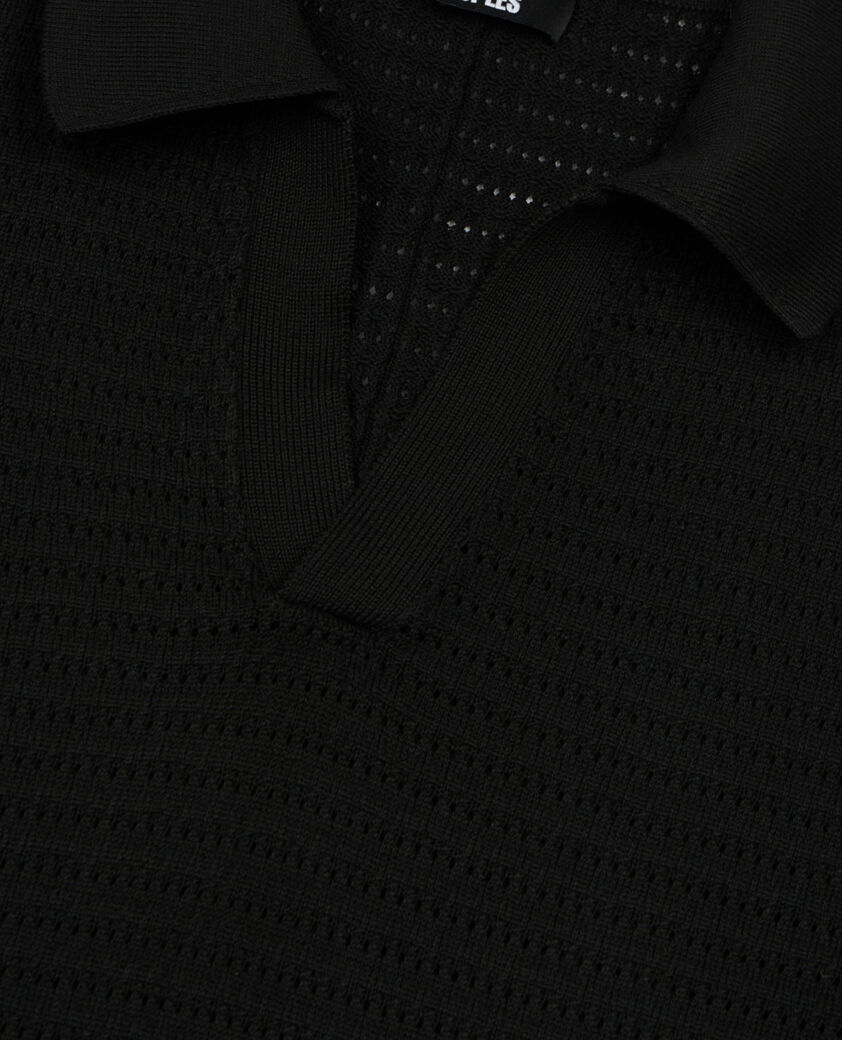 The Kooples HERREN BLACK schwarzes poloshirt aus strick mit ajour-details