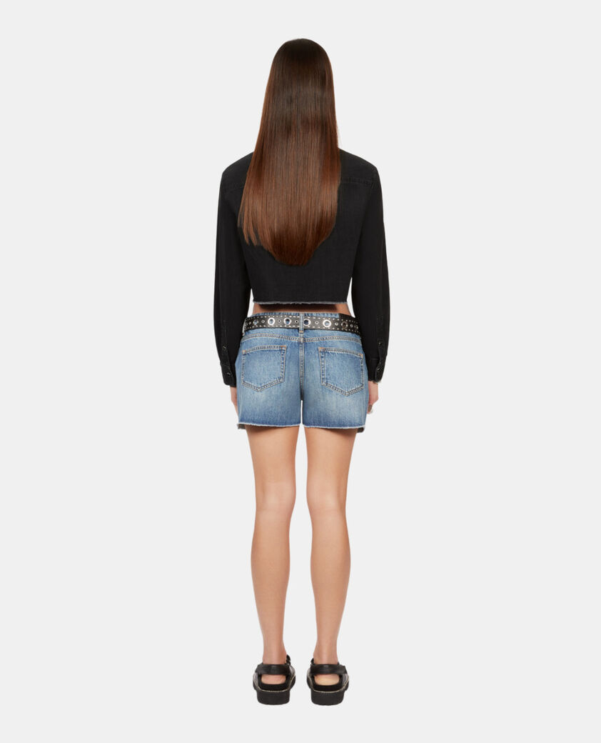 The Kooples FEMME BLACK WASHED chemise courte en denim gris