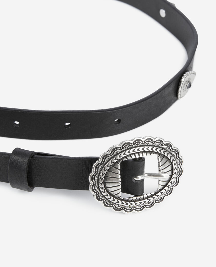 The Kooples WOMEN BLACK thin black leather belt with rivets