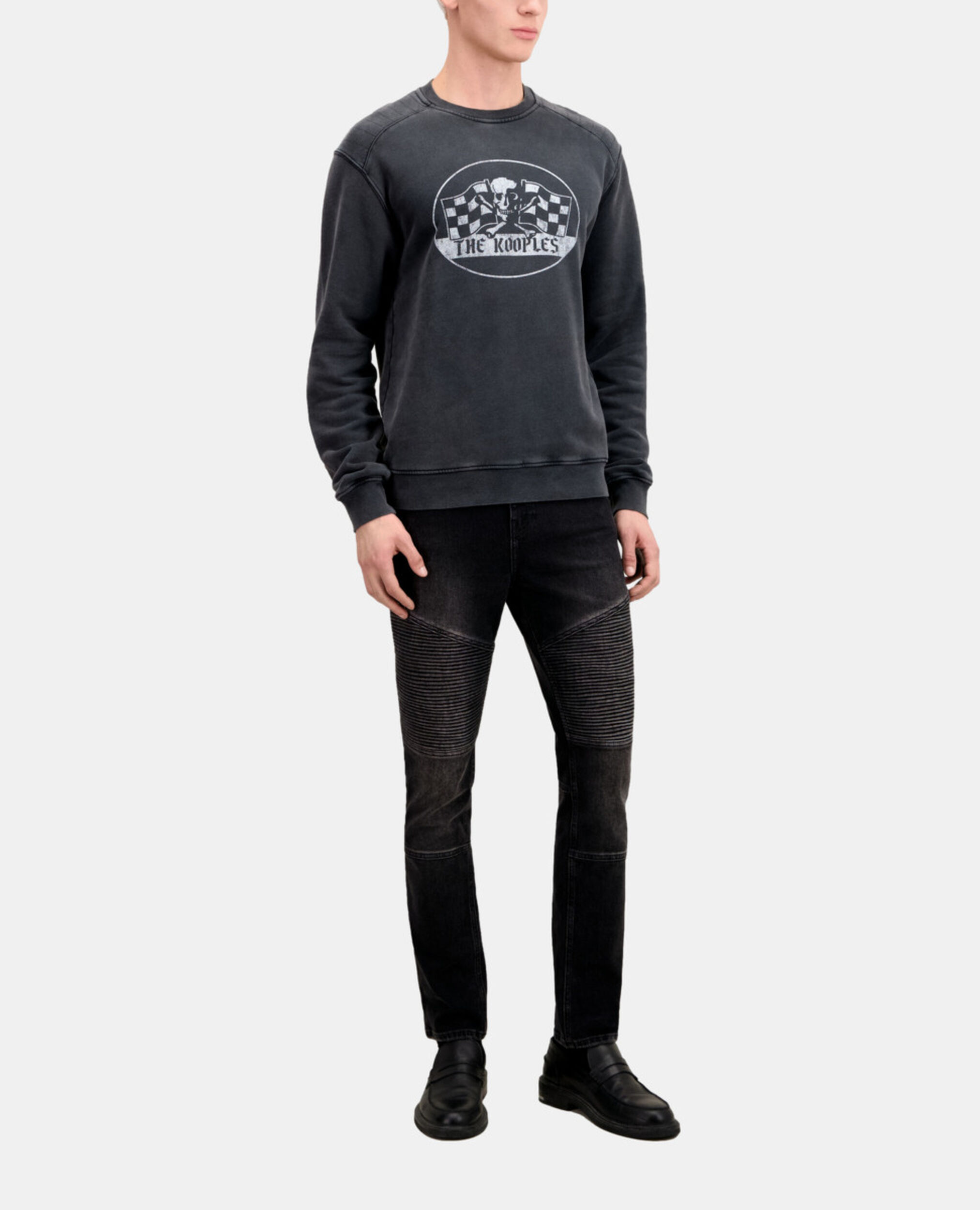 Men's Black sweatshirt with Racing skull serigraphy, BLACK WASHED, hi-res image number null