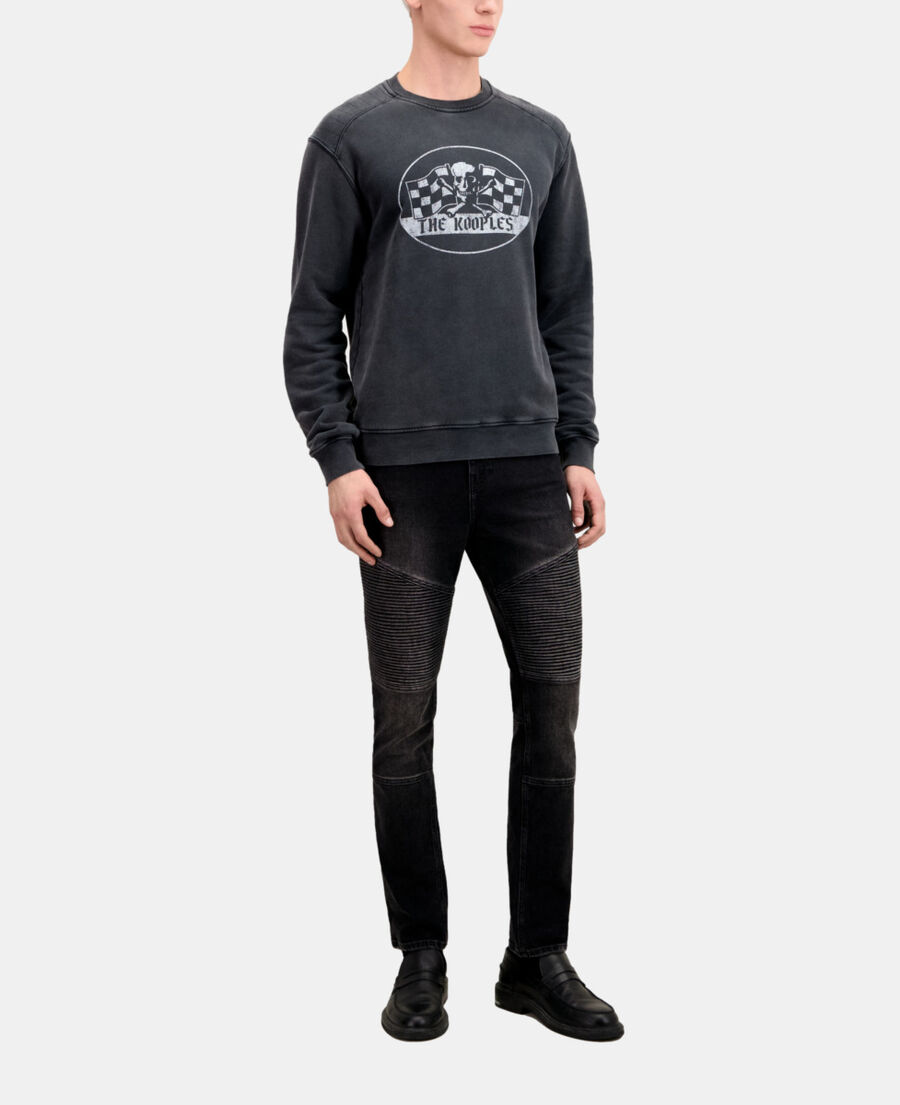 men's black sweatshirt with racing skull serigraphy
