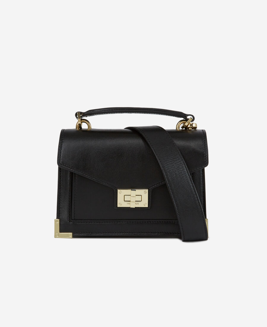 Small black leather handbag with gold details The Kooples