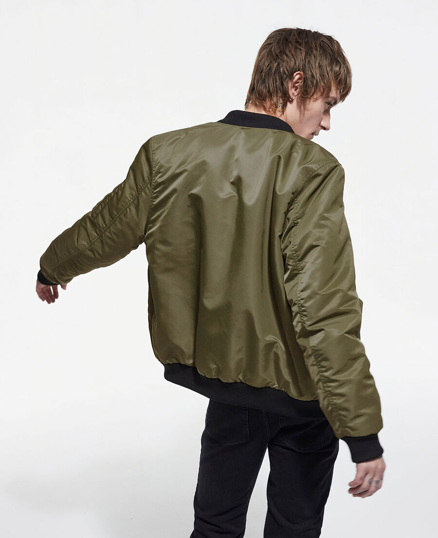 khaki bomber jacket with leopard lining