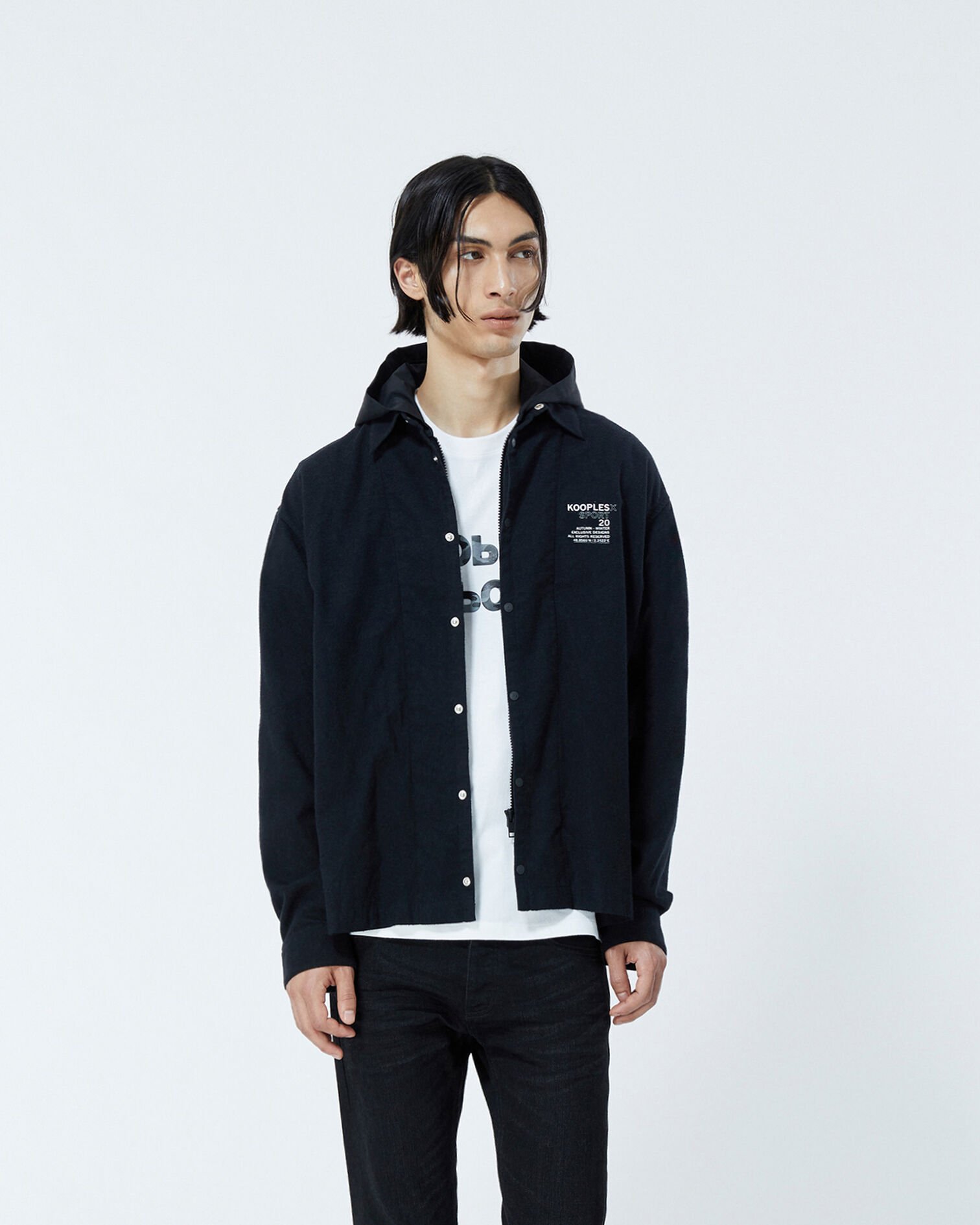 Buttoned hooded black cotton shirt, BLACK, hi-res image number null