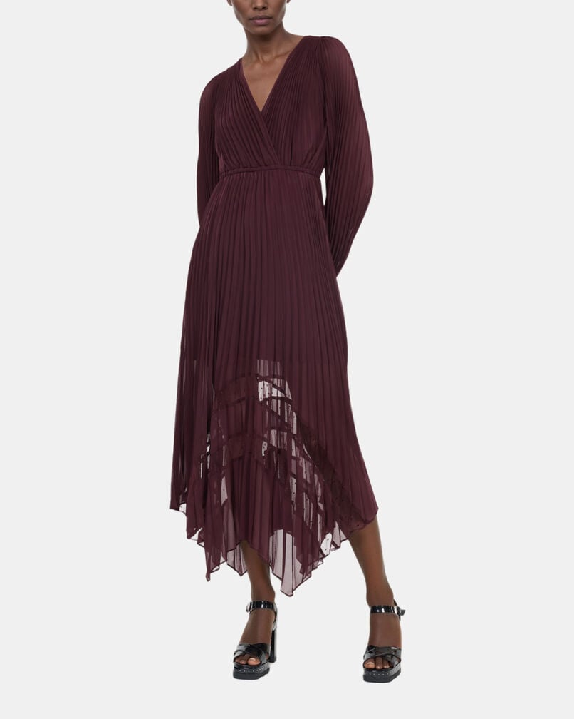 The Kooples FEMME BURGUNDY robe longue plissée bordeaux
