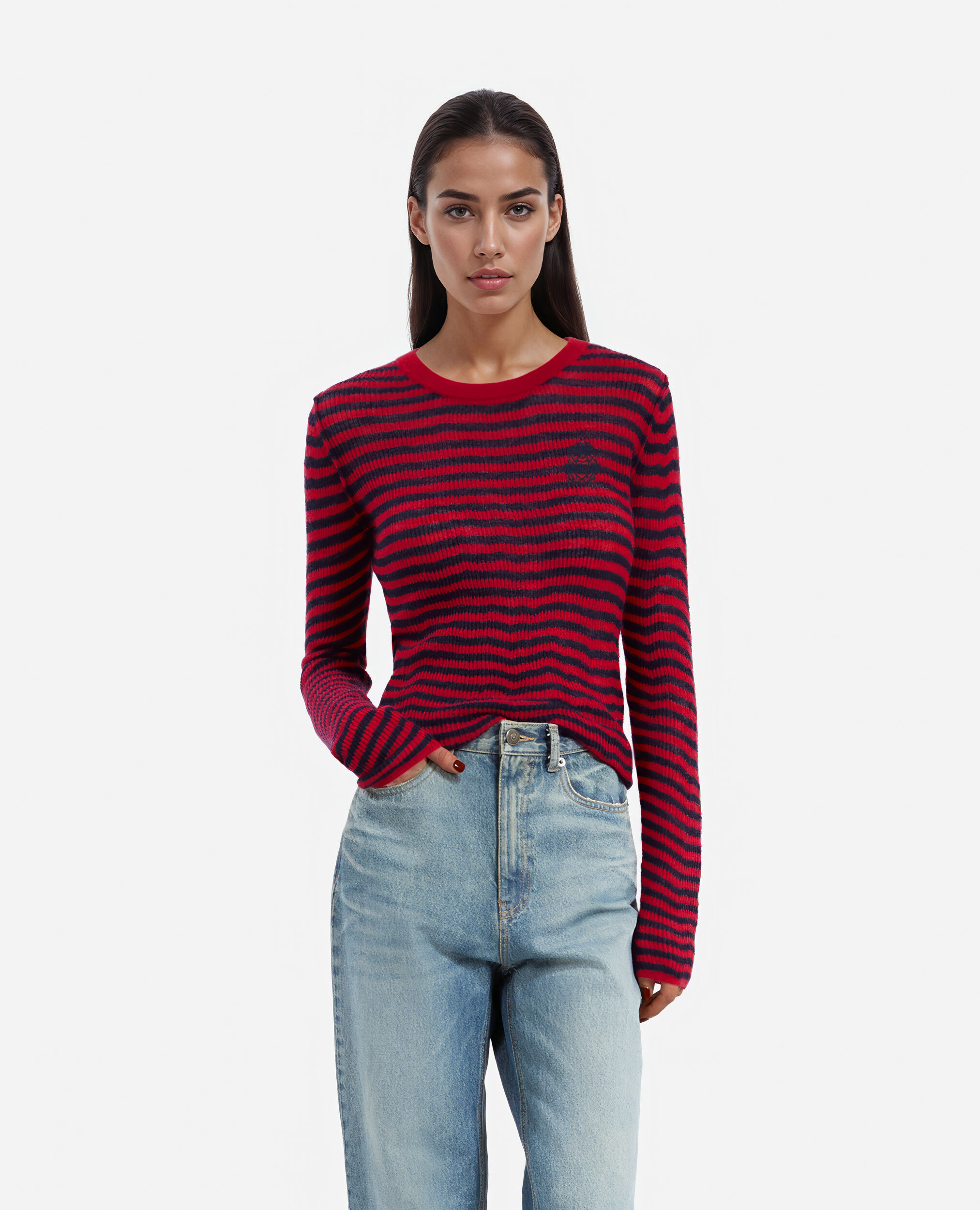 Navy and red striped sweater top