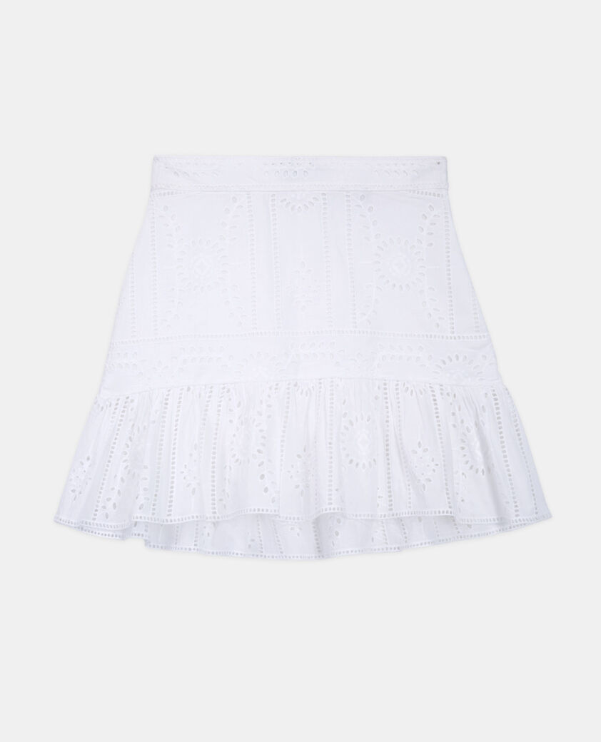 The Kooples FEMME WHITE jupe habill&eacute;e blanche courte coton brod&eacute;e