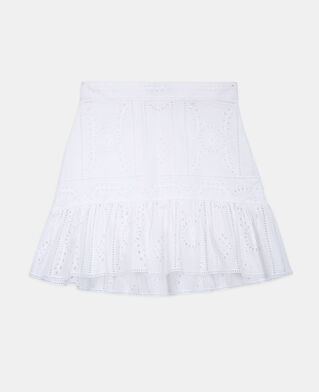 The Kooples FEMME WHITE jupe habill&eacute;e blanche courte coton brod&eacute;e