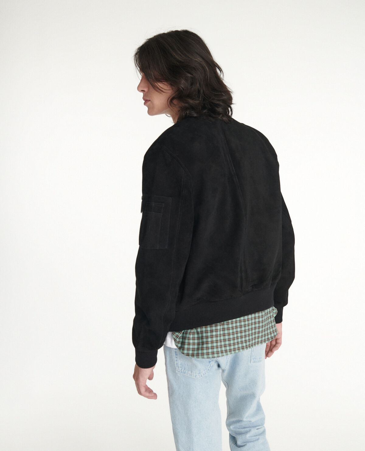 Varsity style black leather jacket The Kooples