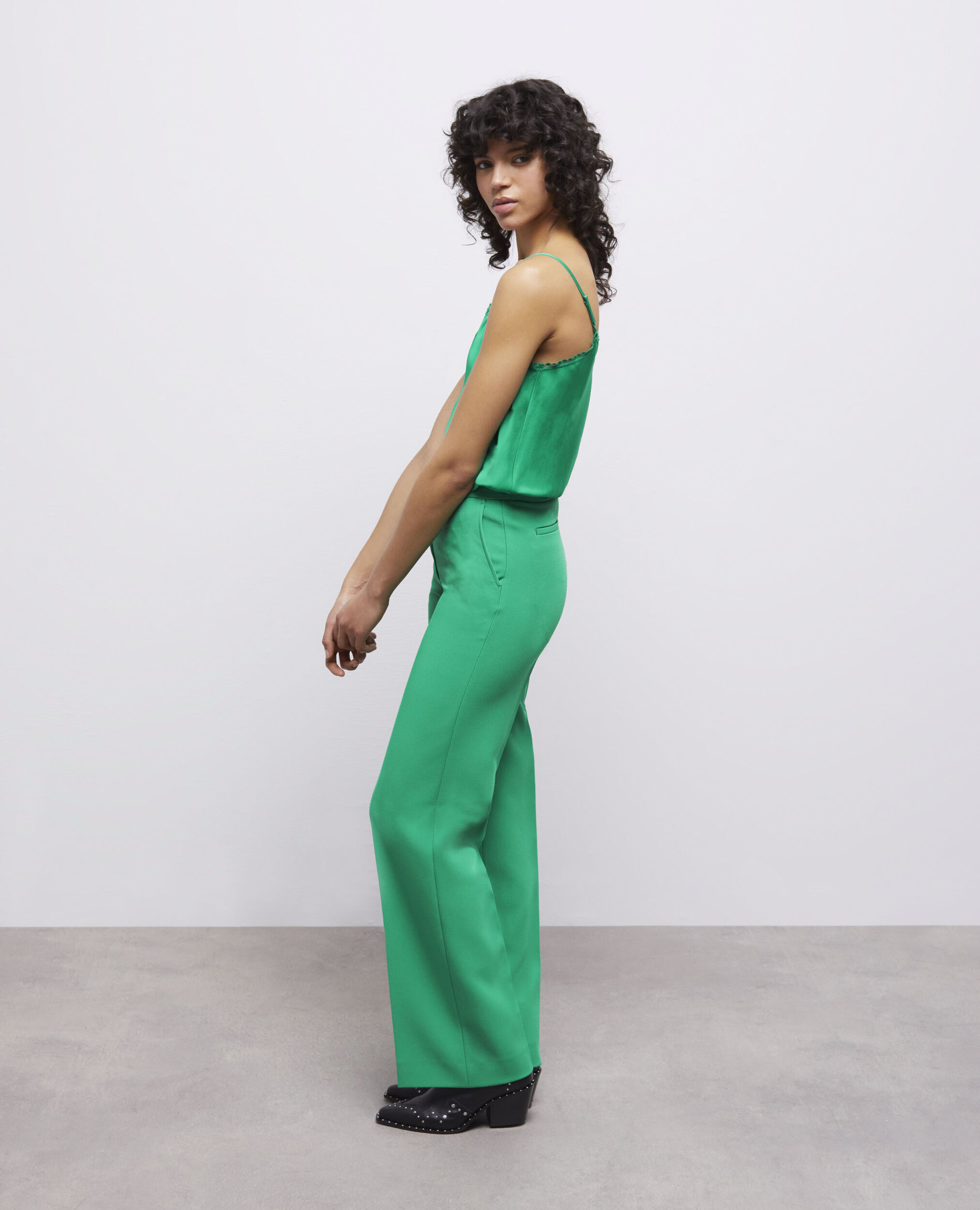 Green crêpe suit pants, GREEN, hi-res image number null