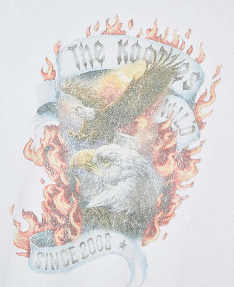 The Kooples HERREN ECRU ecrufarbenes t-shirt &bdquo;eagles on fire&ldquo;